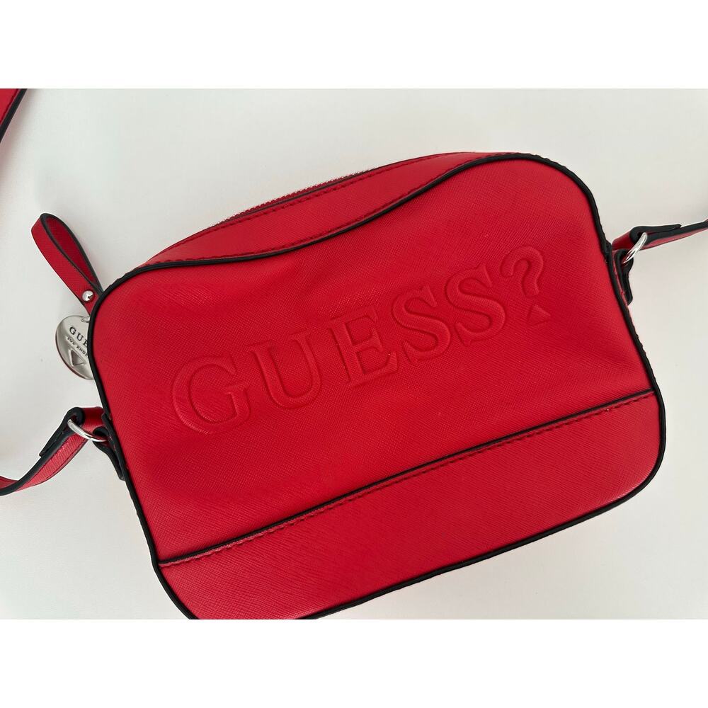 GUESS Red Embossed Logo Camera Crossbody Bag